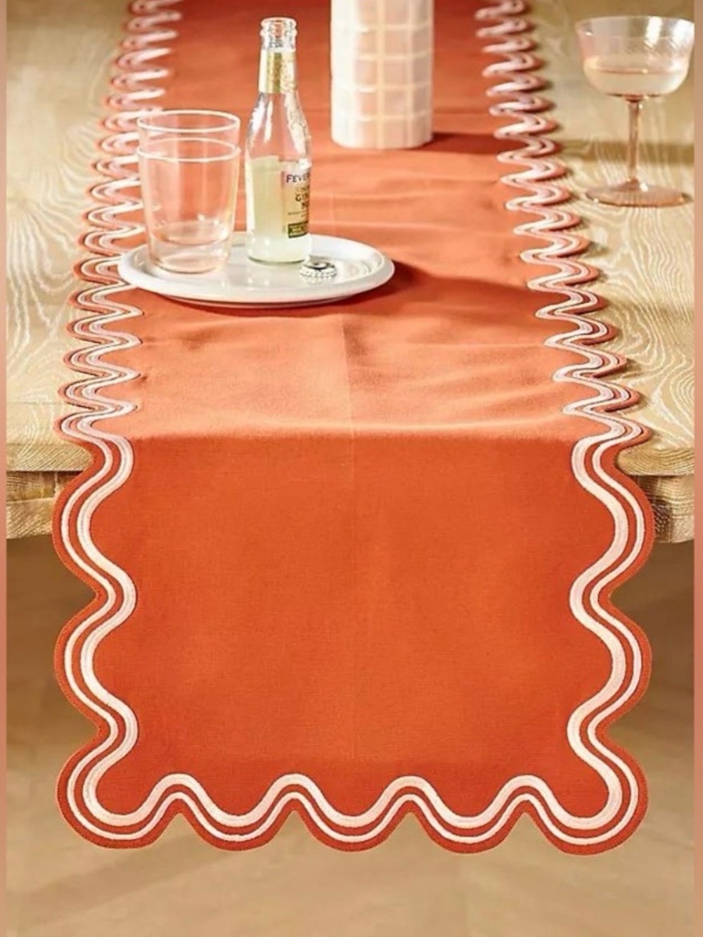 NEW Anthropologie Madeline Embroidered Table Runner, 16” x 90”, Paprika